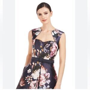 Kay Unger Arielle Floral Print Midi Cocktail Dress graphite Multi size 4‎ NWT